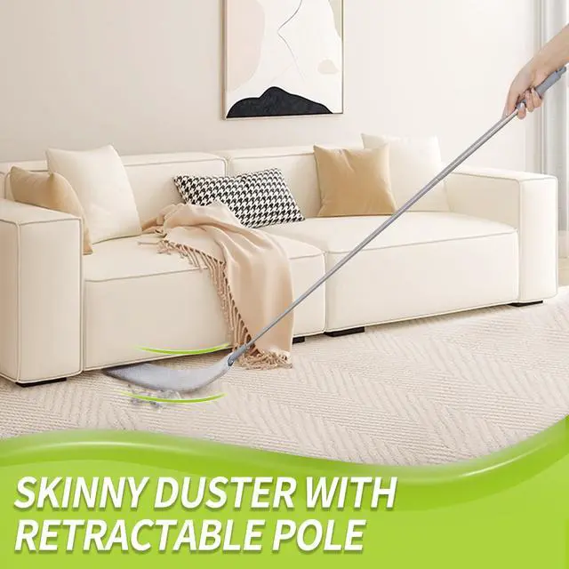 Alt view image 3 of 7 - Duster with Extension Pole, Skinny Duster/Under Appliance Cleaning Tool & Spider Web Brush & Ceiling Cleaner, 100" Microfiber Feather Cleaner with Washable Head for Fan Furniture Wall