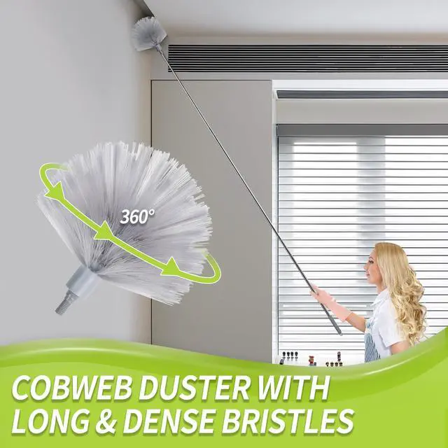 Alt view image 4 of 7 - Duster with Extension Pole, Skinny Duster/Under Appliance Cleaning Tool & Spider Web Brush & Ceiling Cleaner, 100" Microfiber Feather Cleaner with Washable Head for Fan Furniture Wall