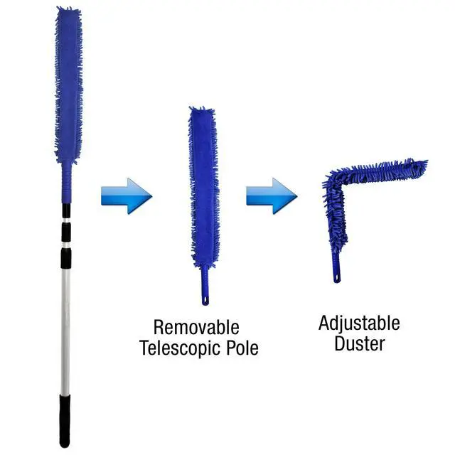 Alt view image 6 of 7 - Handheld Reusable Microfiber Flex Duster with Adjustable Telescopic Reach Pole Bendable, Lightweight, Dust Cleaner for Blinds, Shutters, Radiators, Electronics, Glass, Hard-to-Reach Areas
