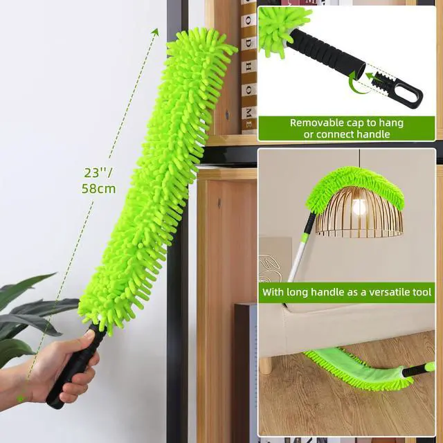 Alt view image 3 of 7 - Ceiling Fan Cleaner Duster with 75'' Extension Pole, Flexible High Ceiling Fan Blades Cleaning Tool, Reusable Skinny Duster for Tight Spaces