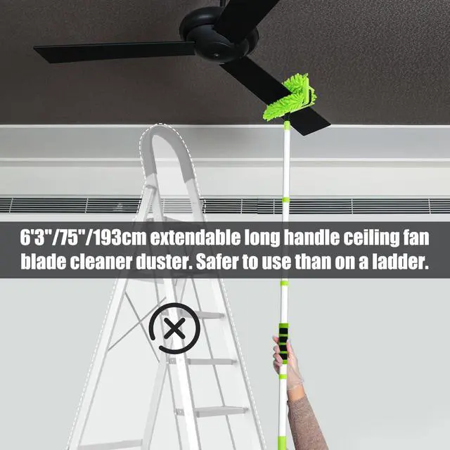 Alt view image 5 of 7 - Ceiling Fan Cleaner Duster with 75'' Extension Pole, Flexible High Ceiling Fan Blades Cleaning Tool, Reusable Skinny Duster for Tight Spaces