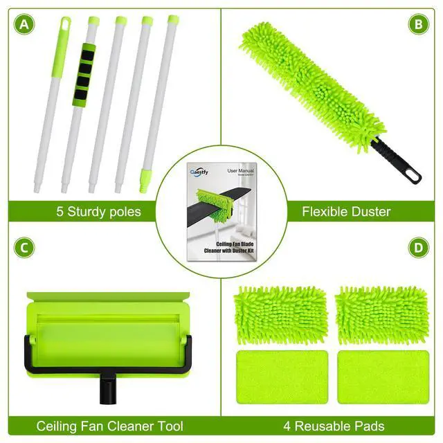Alt view image 7 of 7 - Ceiling Fan Cleaner Duster with 75'' Extension Pole, Flexible High Ceiling Fan Blades Cleaning Tool, Reusable Skinny Duster for Tight Spaces