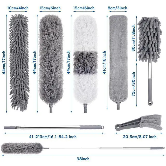 Alt view image 2 of 7 - 9PCS Dusters for Cleaning,Extendable Microfiber Duster with Extension Pole Up to 100'',Bendable Washable and Reusable Dusters Kit for Ceiling Fans, High Ceilings,Blinds