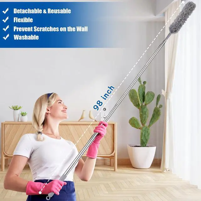 Alt view image 3 of 7 - 9PCS Dusters for Cleaning,Extendable Microfiber Duster with Extension Pole Up to 100'',Bendable Washable and Reusable Dusters Kit for Ceiling Fans, High Ceilings,Blinds