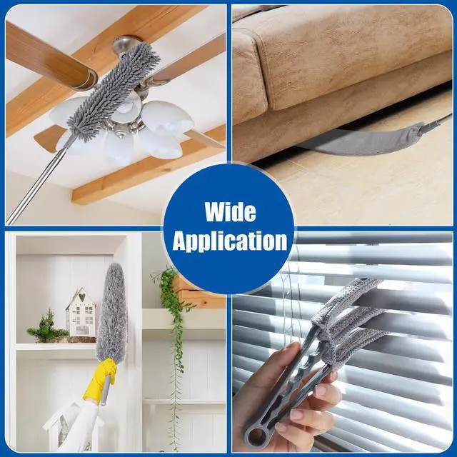 Alt view image 4 of 7 - 9PCS Dusters for Cleaning,Extendable Microfiber Duster with Extension Pole Up to 100'',Bendable Washable and Reusable Dusters Kit for Ceiling Fans, High Ceilings,Blinds
