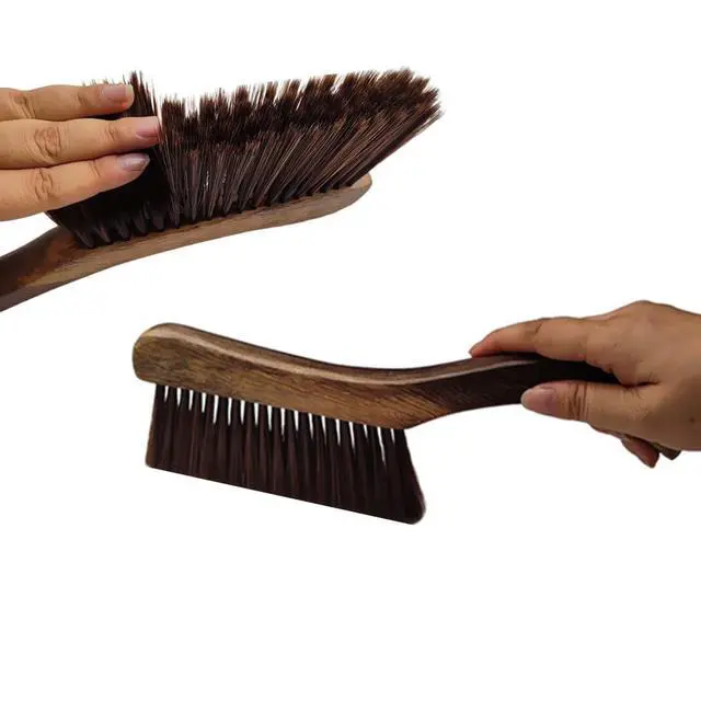 Alt view image 5 of 7 - Soft Bristle Bed Sheets Sweeping Cleaning Brush with Long Wooden Hand, Straight Curved Hand Wood Broom Counter Duster for Crumb Debris Desk Quilt Sofa Furniture Car Clothes Hair Remover (2 Pack)