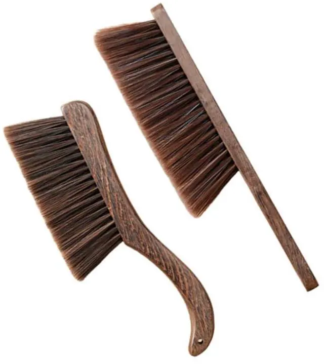 Main image of Soft Bristle Bed Sheets Sweeping Cleaning Brush with Long Wooden Hand, Straight Curved Hand Wood Broom Counter Duster for Crumb Debris Desk Quilt Sofa Furniture Car Clothes Hair Remover (2 Pack)