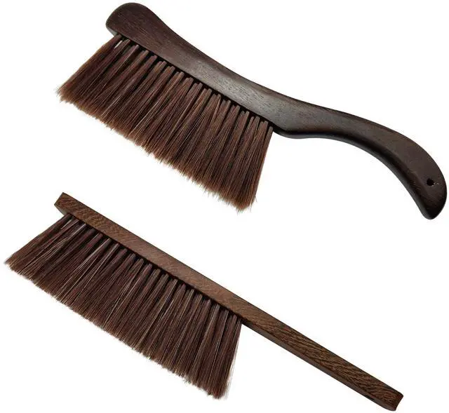 Main image of 2 Pcs Wooden Hand Broom Brush, Dust Bench Brush Whisk Broom Soft Bristle Brush for Car Bed Furniture Clothes Couch Draft Sofa Fireplace Clothes Household Cleaning with Long Wood Handle(Brown)