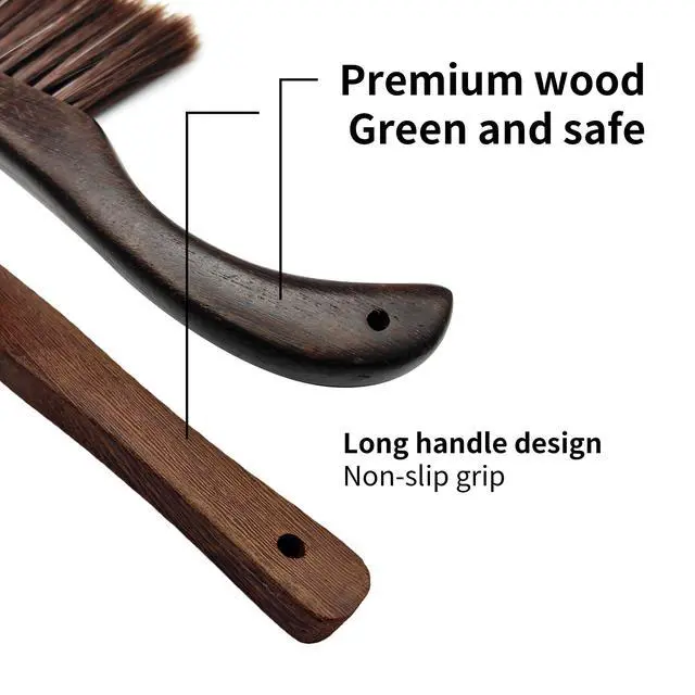 Alt view image 6 of 7 - 2 Pcs Wooden Hand Broom Brush, Dust Bench Brush Whisk Broom Soft Bristle Brush for Car Bed Furniture Clothes Couch Draft Sofa Fireplace Clothes Household Cleaning with Long Wood Handle(Brown)