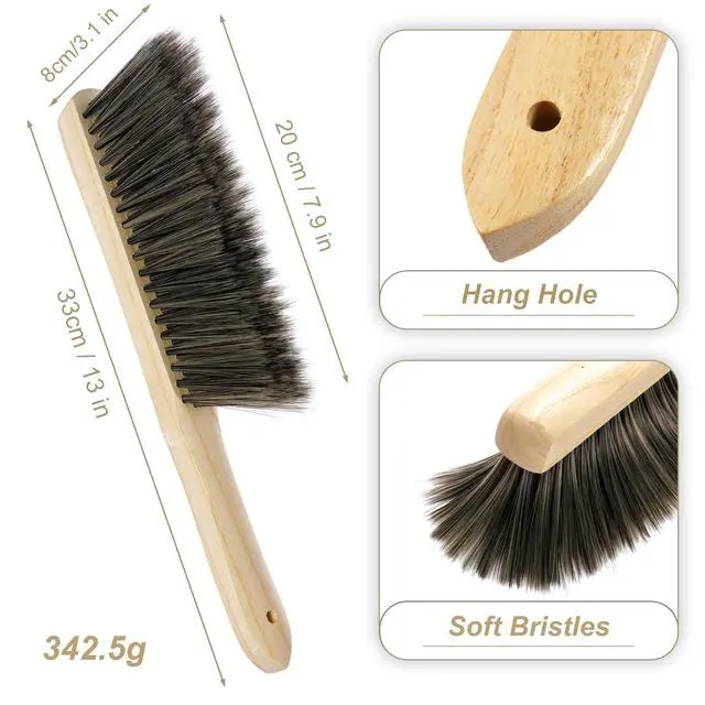 Alt view image 2 of 7 - 2 Pieces Wooden Handle Bench Brushes Horse Hair Brushes Soft Bristles Dust Brush Household Cleaning Brushes for Fireplace, Sofa, Furniture, Workshop Woodworking (Gray)