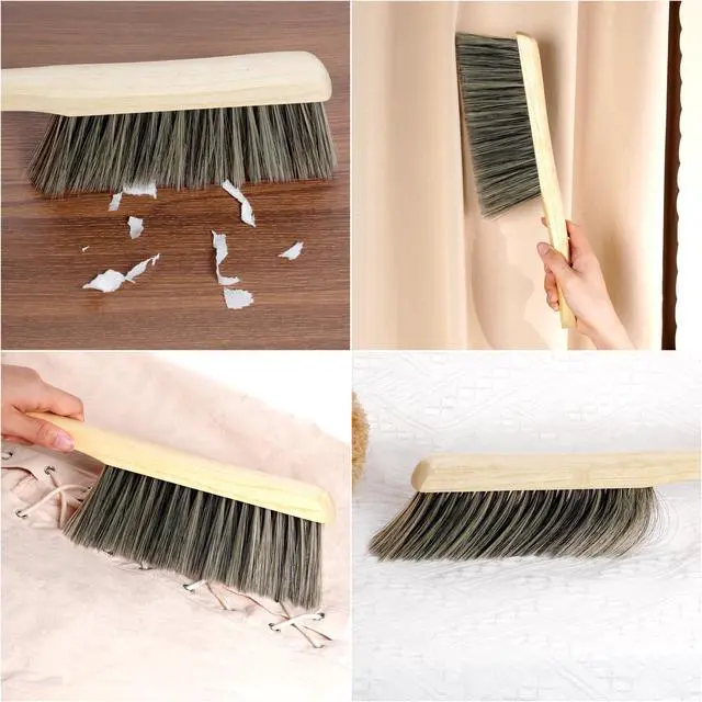 Alt view image 5 of 7 - 2 Pieces Wooden Handle Bench Brushes Horse Hair Brushes Soft Bristles Dust Brush Household Cleaning Brushes for Fireplace, Sofa, Furniture, Workshop Woodworking (Gray)