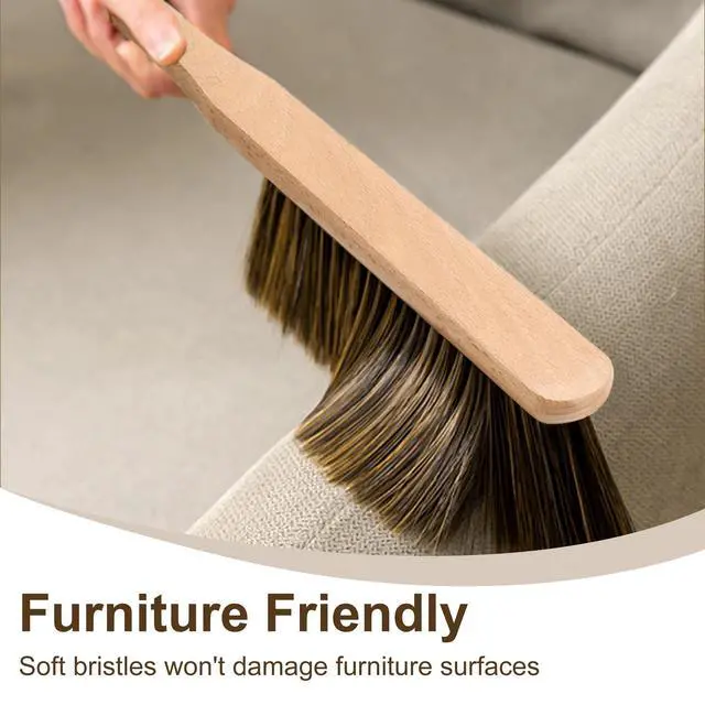 Alt view image 3 of 7 - Hand Broom, 3 Pcs Dust Brush Set, 5 Rows Wider Horsehair Brush with Reinforced Fiber and Beech Wood Handle, Soft and Flexible for Furniture, Sofa, Bed, Clothes, Carpet, Counter, Bench