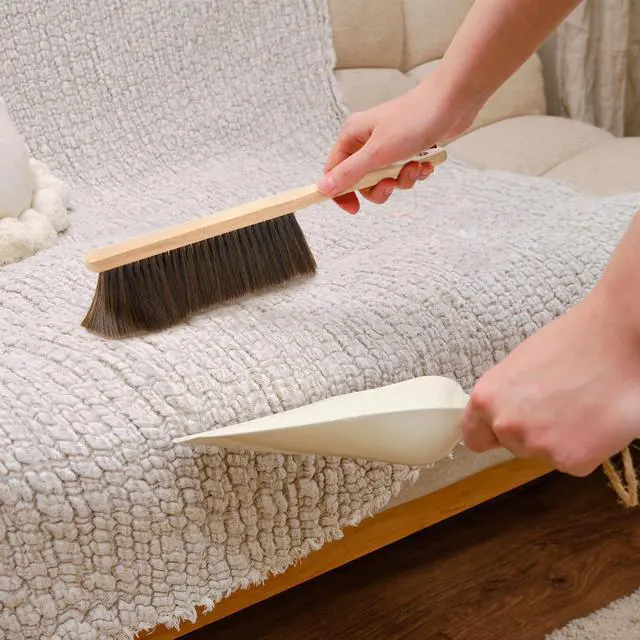 Alt view image 6 of 7 - Hand Broom, 3 Pcs Dust Brush Set, 5 Rows Wider Horsehair Brush with Reinforced Fiber and Beech Wood Handle, Soft and Flexible for Furniture, Sofa, Bed, Clothes, Carpet, Counter, Bench