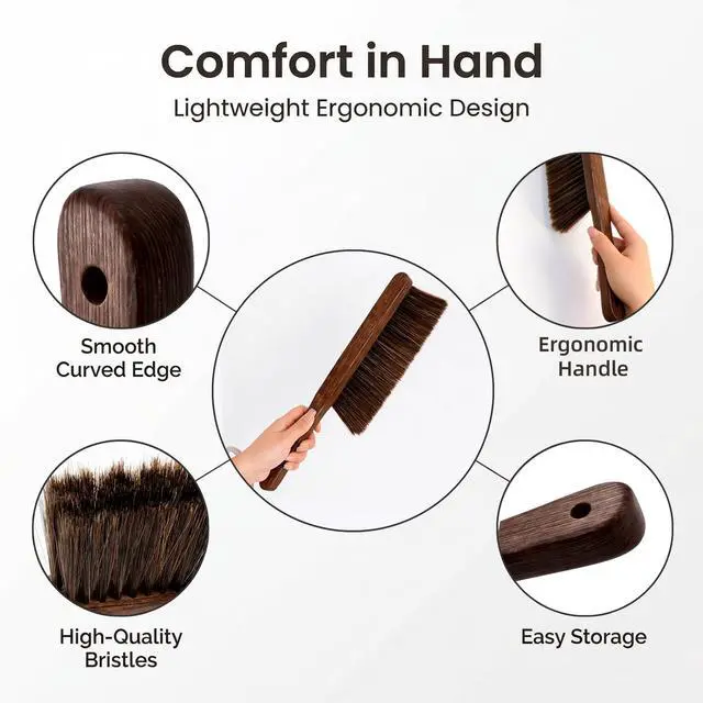 Alt view image 2 of 7 - Hand Broom with Soft Horsehair Bristles, Wooden Handle, Dusting Brush for Car, Bed, Furniture, and Couch