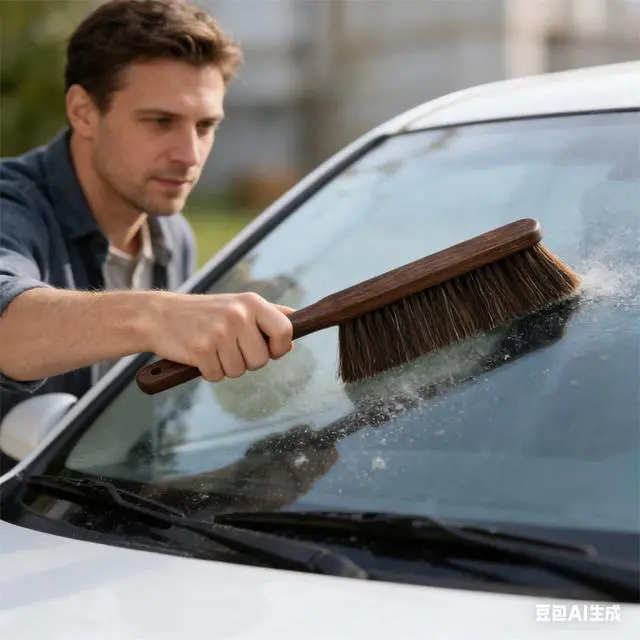 Alt view image 4 of 7 - Hand Broom with Soft Horsehair Bristles, Wooden Handle, Dusting Brush for Car, Bed, Furniture, and Couch