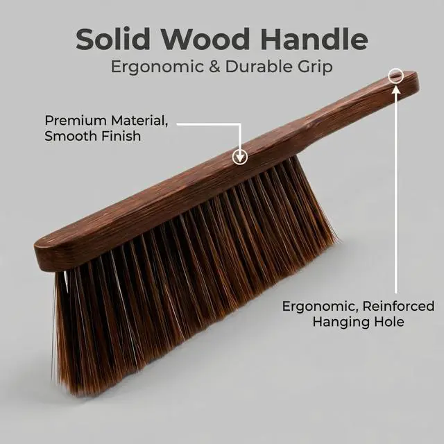 Alt view image 7 of 7 - Hand Broom with Soft Horsehair Bristles, Wooden Handle, Dusting Brush for Car, Bed, Furniture, and Couch
