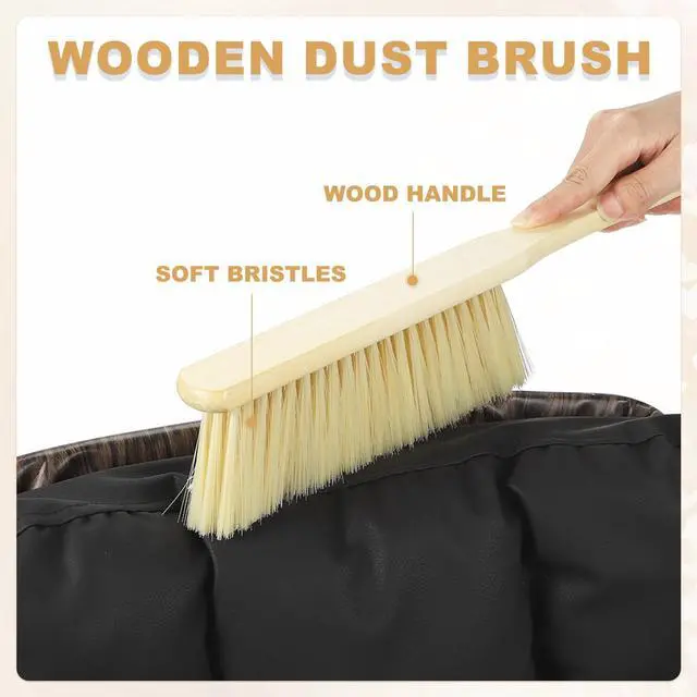 Alt view image 3 of 6 - 2pcs Wooden Dust Brush, 14 Inch Hand Broom Cleaning Brush Soft Bristle with Wood Handle for Bench, Car, Sofa, Bed, Fireplace Yellow