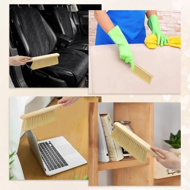 Alt view image 6 of 6 - 2pcs Wooden Dust Brush, 14 Inch Hand Broom Cleaning Brush Soft Bristle with Wood Handle for Bench, Car, Sofa, Bed, Fireplace Yellow