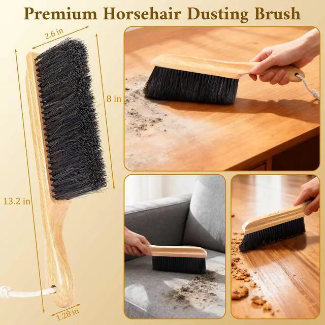 Alt view image 5 of 7 - Horse Hair Hand Broom, Woodworking Bench Cleaning Brush, Fireplace Dust Brush, Hand Broom for Shop, Furniture, Carpet, Car Wash, Sweeping, Workspace, Exhibition-Hall, Upholstery