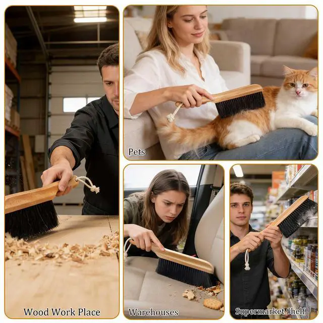 Alt view image 7 of 7 - Horse Hair Hand Broom, Woodworking Bench Cleaning Brush, Fireplace Dust Brush, Hand Broom for Shop, Furniture, Carpet, Car Wash, Sweeping, Workspace, Exhibition-Hall, Upholstery