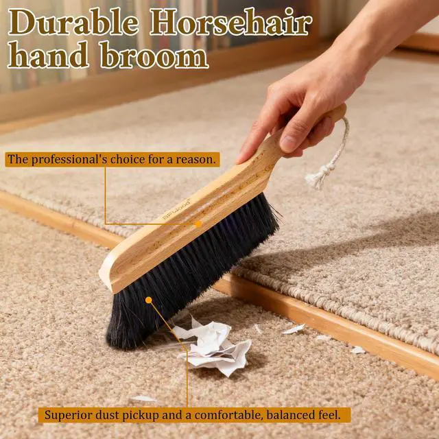Alt view image 3 of 7 - Horse Hair Hand Broom, Woodworking Bench Cleaning Brush, Fireplace Dust Brush, Hand Broom for Shop, Furniture, Carpet, Car Wash, Sweeping, Workspace, Exhibition-Hall, Upholstery