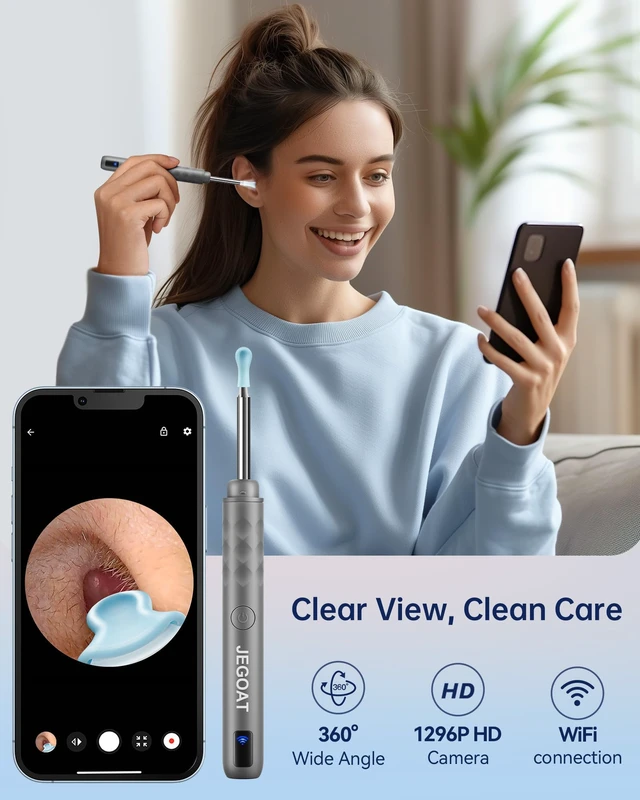 Alt view image 2 of 7 - Ear Wax Removal Kit, 1296P HD Ear Cleaner Camera Otoscope with 6 LED | 10 silicone ear tips, 6 ear spoons, IP67 waterproof, WiFi for iOS & Android, USB-C rechargeable, FSA HSA eligible, for family