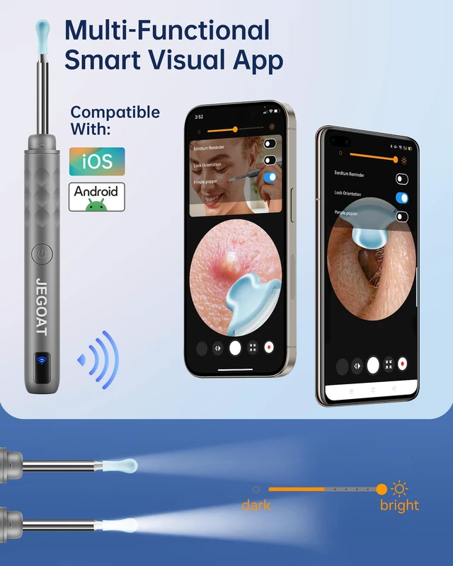 Alt view image 6 of 7 - Ear Wax Removal Kit, 1296P HD Ear Cleaner Camera Otoscope with 6 LED | 10 silicone ear tips, 6 ear spoons, IP67 waterproof, WiFi for iOS & Android, USB-C rechargeable, FSA HSA eligible, for family