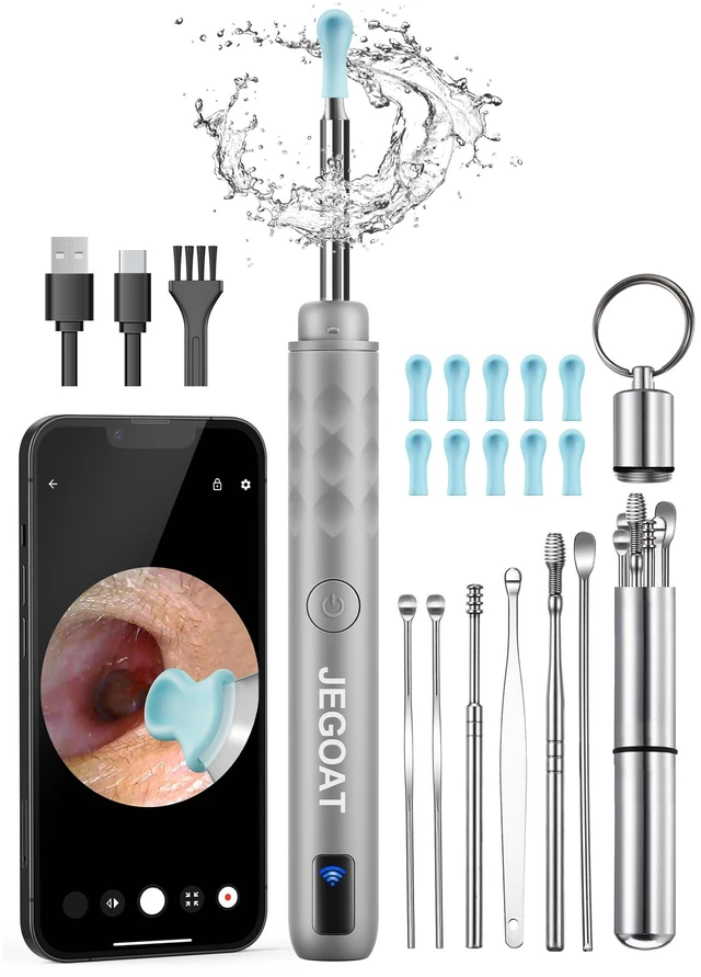 Main image of Ear Wax Removal Kit, 1296P HD Ear Cleaner Camera Otoscope with 6 LED | 10 silicone ear tips, 6 ear spoons, IP67 waterproof, WiFi for iOS & Android, USB-C rechargeable, FSA HSA eligible, for family