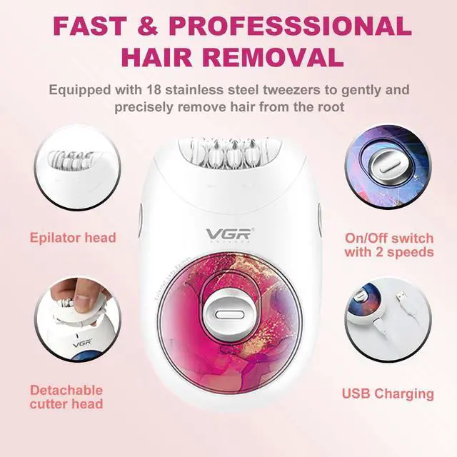 Alt view image 3 of 7 - 706 Professional Epilator for Women, Portable Cordless Enhanced Hair Removal Device, Gentle Operation Silent Design, 18 Tweezer System, Rechargeable Full-Body Epilator for Legs/Underarm/Back(Red)