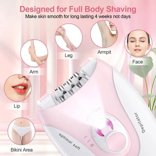 Alt view image 4 of 7 - Epilator for Women, 2 Speeds Facial Hair Removal Device with LED Light, 36 Tweezers & Massage Pad, Rechargeable Epilator Hair Removal for Armpit, Arm, Leg, Bikini, Face, Body