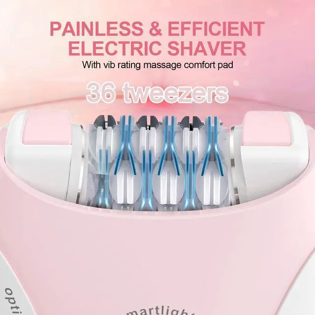 Alt view image 6 of 7 - Epilator for Women, 2 Speeds Facial Hair Removal Device with LED Light, 36 Tweezers & Massage Pad, Rechargeable Epilator Hair Removal for Armpit, Arm, Leg, Bikini, Face, Body