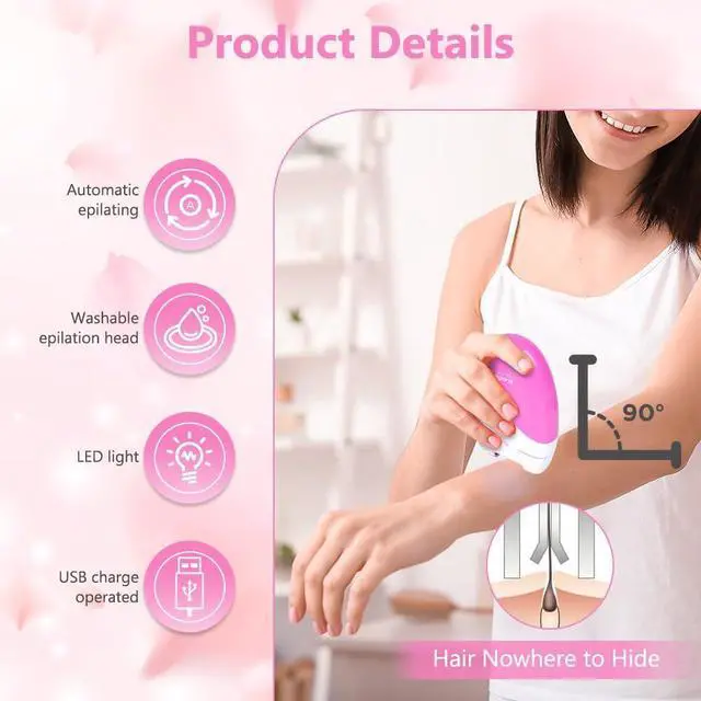 Alt view image 3 of 7 - Epilator for Women, Smooth Glide Epilator Facial Hair Remover for Women with 2 Speed & LED Light, Electric Facial Hair Removal Suitable for Face, Bikini Areas, Underarms, Arms, Legs