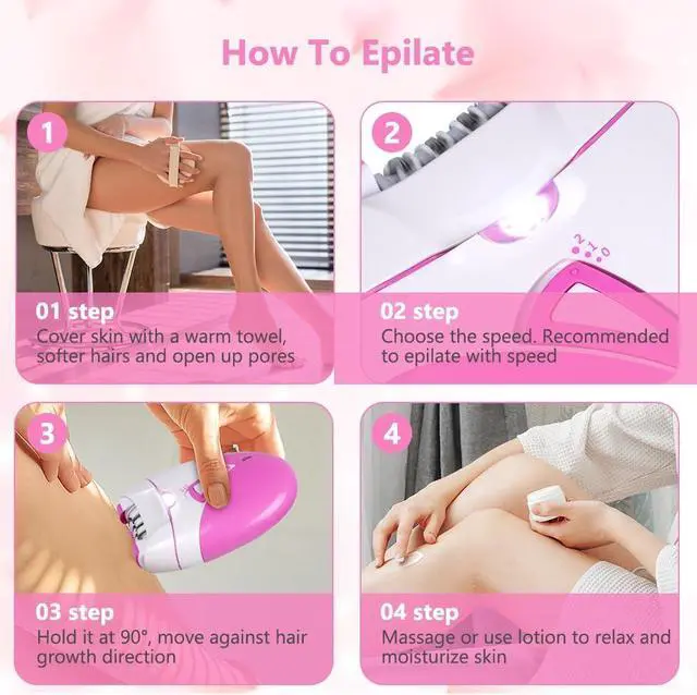 Alt view image 5 of 7 - Epilator for Women, Smooth Glide Epilator Facial Hair Remover for Women with 2 Speed & LED Light, Electric Facial Hair Removal Suitable for Face, Bikini Areas, Underarms, Arms, Legs