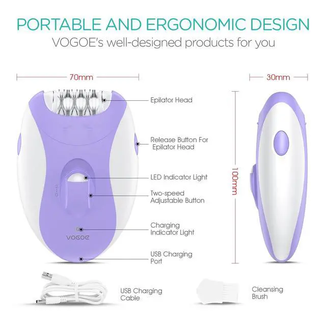 Alt view image 6 of 7 - Epilators Hair Removal for Women with 21 Tweezers & LED Light, 2 Speeds Cordless Epilator for Women, Electric Hair Removal Epilators Rechargeable for Arms & Legs HR110 (Purple)