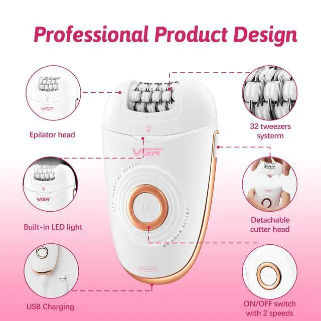 Alt view image 4 of 7 - 739 Epilator for Women 3 in 1 Cordless Hair Removal Device USB Rechargeable Electric Epilator with LED Light 2 Speeds Waterproof Shaver and Epilator for Legs Arms Underarms Bikini