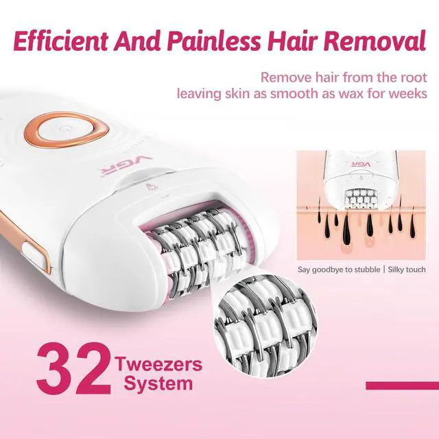 Alt view image 3 of 7 - 739 Epilator for Women 3 in 1 Cordless Hair Removal Device USB Rechargeable Electric Epilator with LED Light 2 Speeds Waterproof Shaver and Epilator for Legs Arms Underarms Bikini