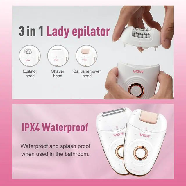 Alt view image 5 of 7 - 739 Epilator for Women 3 in 1 Cordless Hair Removal Device USB Rechargeable Electric Epilator with LED Light 2 Speeds Waterproof Shaver and Epilator for Legs Arms Underarms Bikini