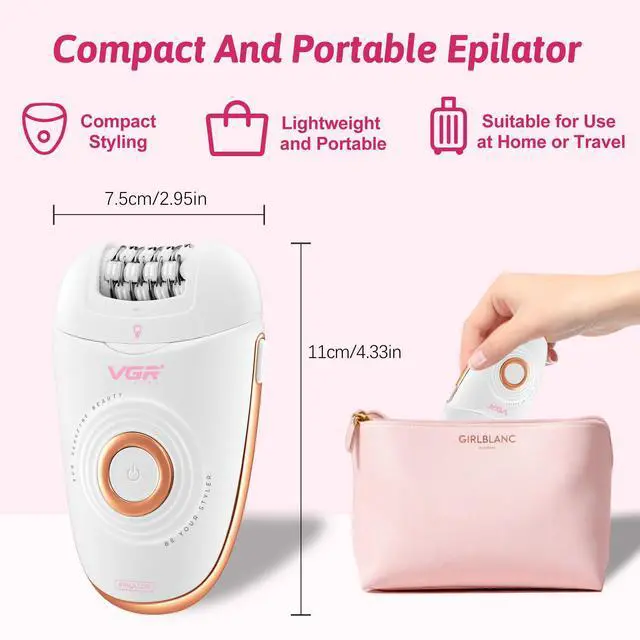 Alt view image 6 of 7 - 739 Epilator for Women 3 in 1 Cordless Hair Removal Device USB Rechargeable Electric Epilator with LED Light 2 Speeds Waterproof Shaver and Epilator for Legs Arms Underarms Bikini