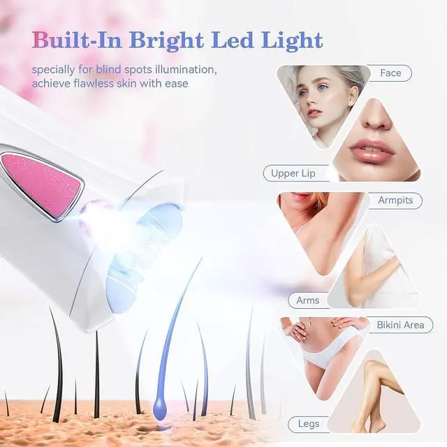 Alt view image 3 of 7 - Mini Epilator, Facial Hair Remover for Women, Full Body Smooth Glide Epilator, Portable Electric Lady Shaver for Face, Armpits, Arms, Bikini, and Legs, with 9-Tweezers with LED for Precision
