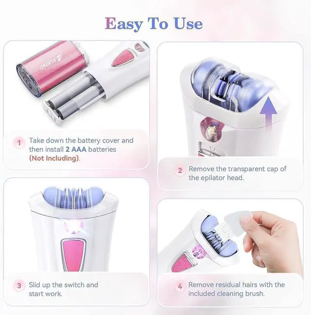 Alt view image 5 of 7 - Mini Epilator, Facial Hair Remover for Women, Full Body Smooth Glide Epilator, Portable Electric Lady Shaver for Face, Armpits, Arms, Bikini, and Legs, with 9-Tweezers with LED for Precision
