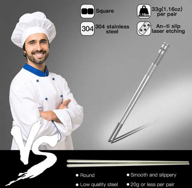 Alt view image 6 of 7 - Metal Chopsticks Reusable 18/8 Stainless Steel Chopsticks Multipack Dishwasher Safe Chop Sticks Cute Laser Engraved Non-slip Japanese Korean Chopstick for Cooking Eating 9 1/4 Inches 5 Pairs Gift Set