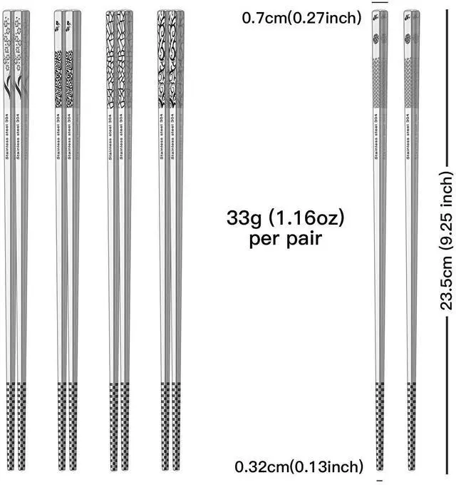 Alt view image 7 of 7 - Metal Chopsticks Reusable 18/8 Stainless Steel Chopsticks Multipack Dishwasher Safe Chop Sticks Cute Laser Engraved Non-slip Japanese Korean Chopstick for Cooking Eating 9 1/4 Inches 5 Pairs Gift Set