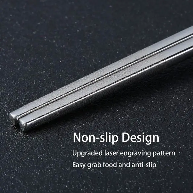 Alt view image 3 of 7 - Stainless Steel Chopsticks Titanium Plated Metal Chopsticks Reusable Dishwasher safe Premium Japanese Korean Chopstick Laser Engraved Anti-slip Chop Sticks for Eating 2 Pairs Gift Set Black Silver