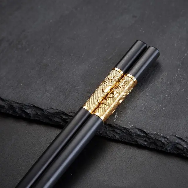 Alt view image 4 of 7 - Golden Dragon Chopsticks Set-Premium Alloy Metal Reusable Chopsticks with Holder & Gift Bag, Traditional Chinese & Japanese Style Design, Dishwasher Safe, Elegant Gift Box (2 Pairs)