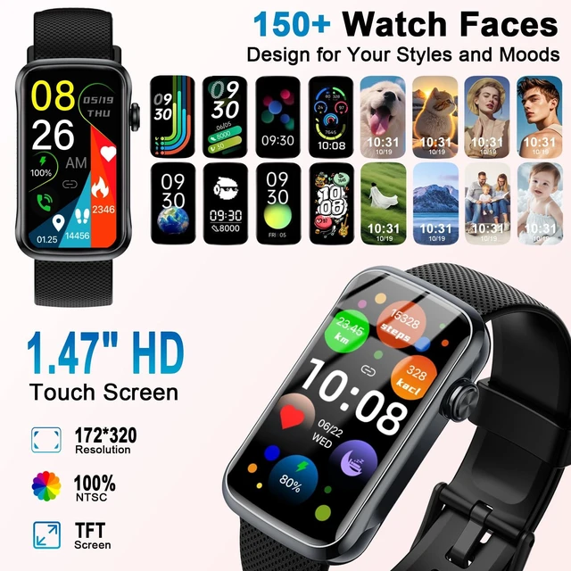 Alt view image 2 of 7 - Smart Watch for Men Women, 2026 New 1.47" HD Smartwatch, Fitness Tracker with 110+ Sport Modes, IP68 Waterproof Pedometer, Heart Rate/Sleep/Step Monitor for Android iOS, Black