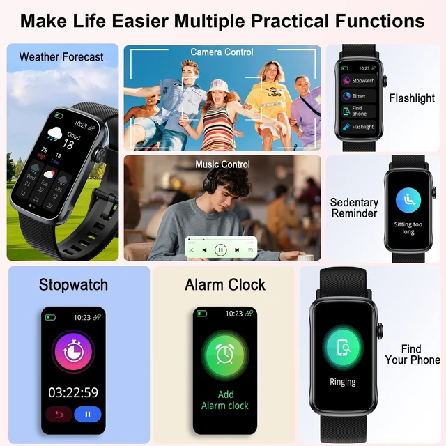 Alt view image 6 of 7 - Smart Watch for Men Women, 2026 New 1.47" HD Smartwatch, Fitness Tracker with 110+ Sport Modes, IP68 Waterproof Pedometer, Heart Rate/Sleep/Step Monitor for Android iOS, Black