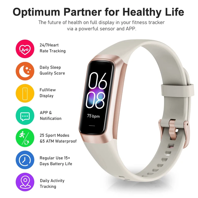 Alt view image 3 of 6 - Fitness Tracker with 24/7 Heart Rate, Blood Oxygen Blood Pressure Sleep Monitor, Activity Trackers 5 ATM Waterproof,Step Calorie Counter Pedometer Health Smart Watch for Women Men Beige