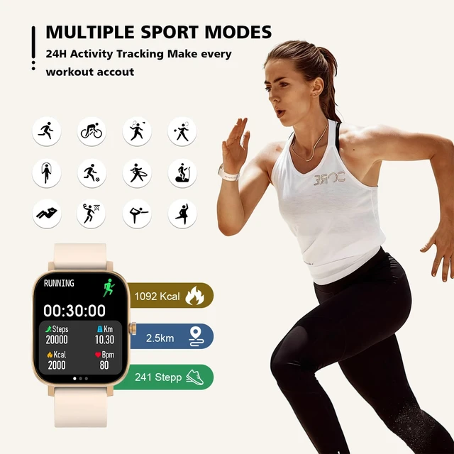 Alt view image 4 of 7 - Smart Watch for Men Women SmartWatch 1.83" for iPhone Samsung Android Phone Compatible, Fitness Tracker Watch with Pedometer, Heart Rate/Sleep Monitor, Blood Oxygen, IP68 Waterproof (Gold)