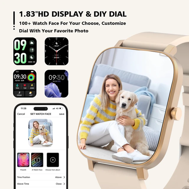 Alt view image 5 of 7 - Smart Watch for Men Women SmartWatch 1.83" for iPhone Samsung Android Phone Compatible, Fitness Tracker Watch with Pedometer, Heart Rate/Sleep Monitor, Blood Oxygen, IP68 Waterproof (Gold)