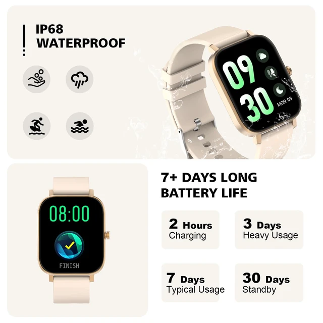 Alt view image 7 of 7 - Smart Watch for Men Women SmartWatch 1.83" for iPhone Samsung Android Phone Compatible, Fitness Tracker Watch with Pedometer, Heart Rate/Sleep Monitor, Blood Oxygen, IP68 Waterproof (Gold)